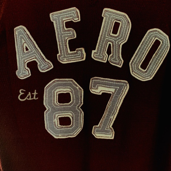 MEN’S•Aéropostale’s• Burgundy Letterman Sweater - Picture 2 of 5